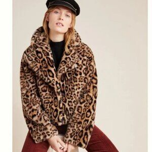 ANTHROPOLOGIE Current Air Felina Faux Fur Leopard Print Jacket Small